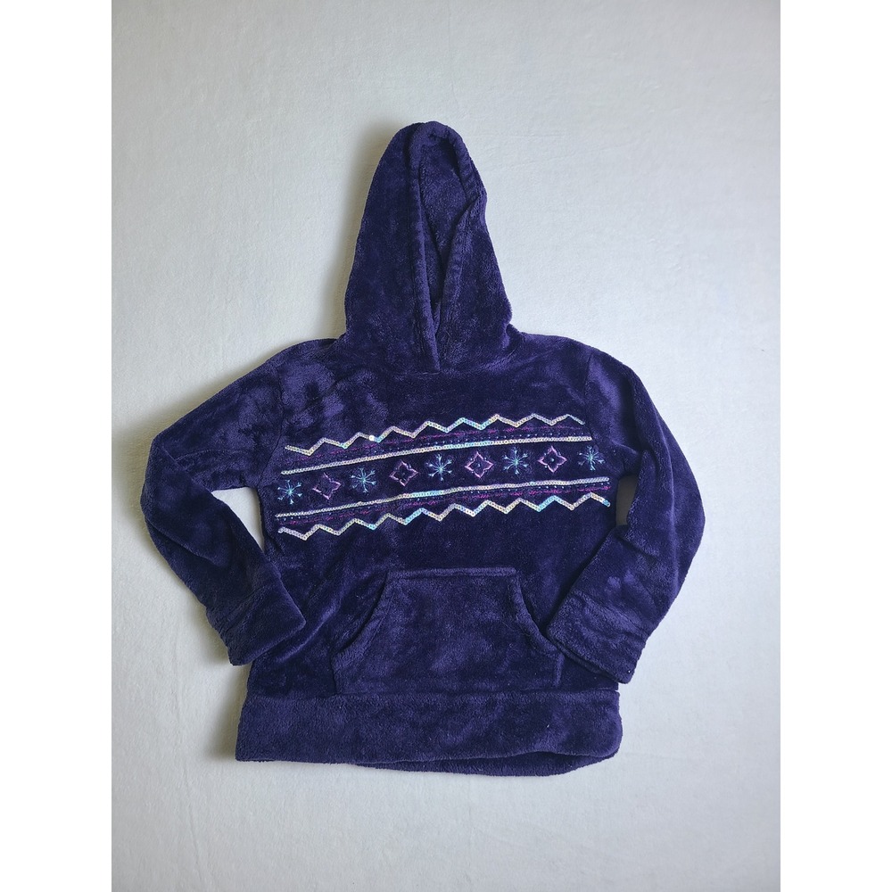 Disney Jumping Beans Hoodie Kids‎ 4 Purple Faux Fur Sequin Snowflake Pullover